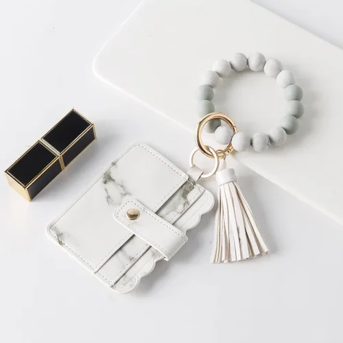 Miniatura 3 de Real Sic Pulsera de pulsera llavero billetera, soporte para tarjetas de crédito con cuentas de silicona, funda multifuncional de moda para tarjetas