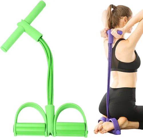 Miniatura 12 de Bandas de resistencia con asas, 21 bandas de resistencia de fitness, 4 tubos de pedal de tobillo bandas de estiramiento para entrenamientos de Rojo