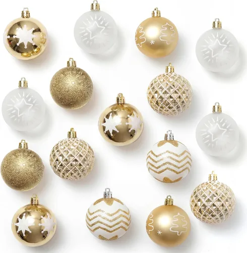 16 piezas Adornos de árbol de Navidad - Juego de adornos de bola de Navidad dorados para Navidad, festividades, coronas y decoraciones de fiesta -