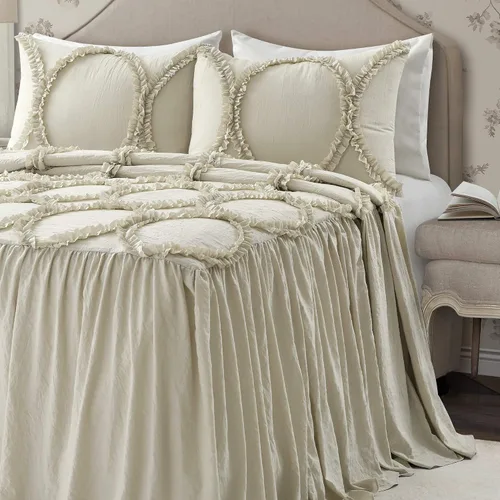 Lush Décor - Juego de Cubrecama con falda de volantes para cama sencilla, estilo Shabby Chic, juego de 2 piezas, Poliéster, Neutral, King neutro
