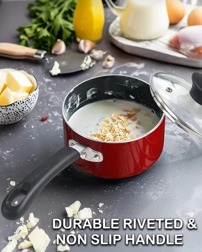 Miniatura 4 de Cook N Home - Sartén antiadherente de 1 cuarto de galón con tapa de vidrio, olla pequeña multiusos antiadherente, olla de cocina de aluminio