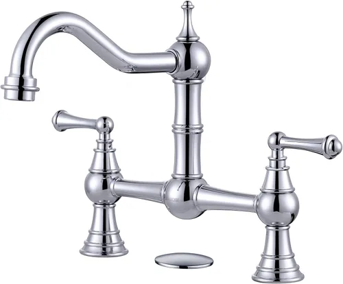 Miniatura 9 de Grifo de Cocina de Puente con Rociador Lateral, WOWOW Grifo de Cocina de Latón Macizo para Fregadero de 4 Agujeros Bronce Antiguo Grifo de Fregadero