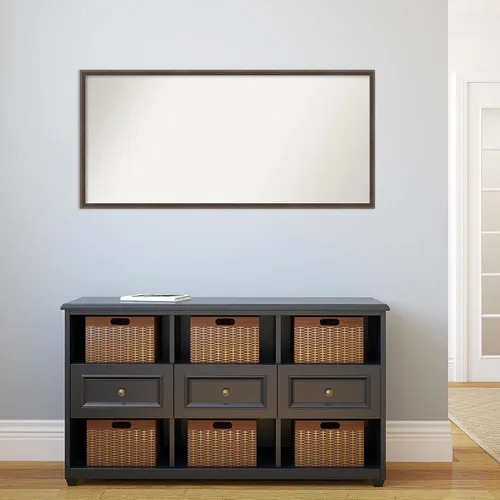 Miniatura 5 de Amanti Art Espejo de baño marrón para sobre el fregadero, 22 x 47 pulgadas, espejo de tocador rectangular de cuña de madera dura, moca, marco