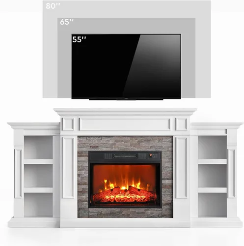 Miniatura 8 de Chimenea eléctrica de 72 pulgadas con repisa, soporte de TV para televisores de hasta 80 pulgadas, moderno centro de entretenimiento con Blanco