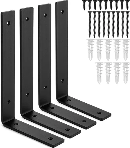 Soportes de estante, resistentes, rústicos, de hierro, para estantería flotante, 4 unidades, incluye herramienta