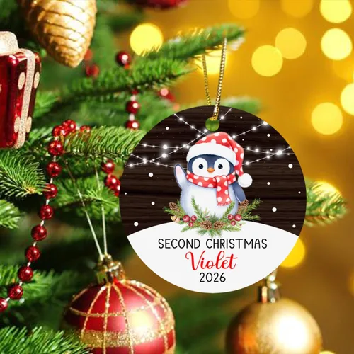 Miniatura 5 de Adorno personalizado de segunda Navidad de pingüino bebé 2026, regalo de decoración de pingüino bebé para bebés recién nacidos, nombre personalizado