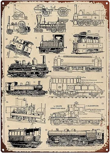 MATLPATS Letrero divertido de hojalata con locomotora, arte ferroviario, gráfico de tren antiguo, vintage, lindo, letrero de metal, regalo,