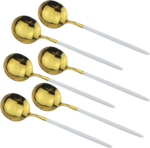 Miniatura 4 de Cubiertos de oro blanco pulido brillante, diseño ligero, 36 piezas de acero inoxidable, juego de cubiertos de servicio para 6, incluyendo tenedores