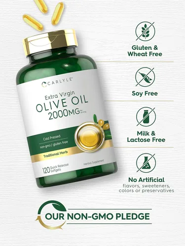Miniatura 4 de Carlyle Aceite de oliva extra virgen de 2000 mg 120 cápsulas de gel suave prensado en frío Suplemento herbario sin OMG y sin gluten