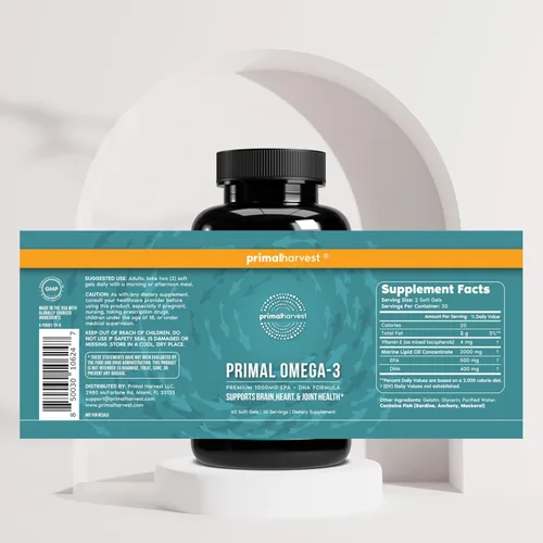 Miniatura 5 de Primal Harvest Suplementos de aceite de pescado Omega 3, 30 porciones de cápsulas de gel blando con 1000 mg de suplementos de EPA + DHA, sin eructos