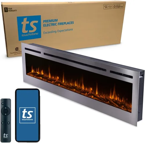 Miniatura 16 de Touchstone Sideline Deluxe - Chimenea eléctrica inteligente dorada, 60 pulgadas de ancho, habilitada para Alexa/WiFi, empotrada en pared, 5 ajustes