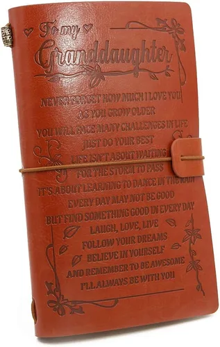 Diario de cuero para nieta, diario de cuero A6, Laugh - Love - Cuaderno de escritura recargable en relieve vintage en vivo para Navidad, cumpleaños,