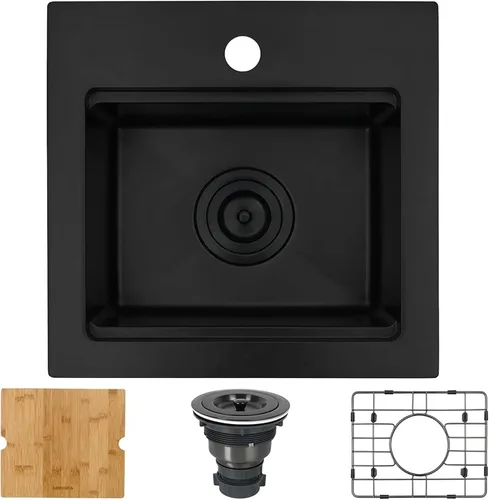 Miniatura 16 de Fregadero de cocina de 33 x 22 pulgadas, color negro, 33 pulgadas de montaje superior, fregadero de cocina de acero inoxidable calibre 16, estación