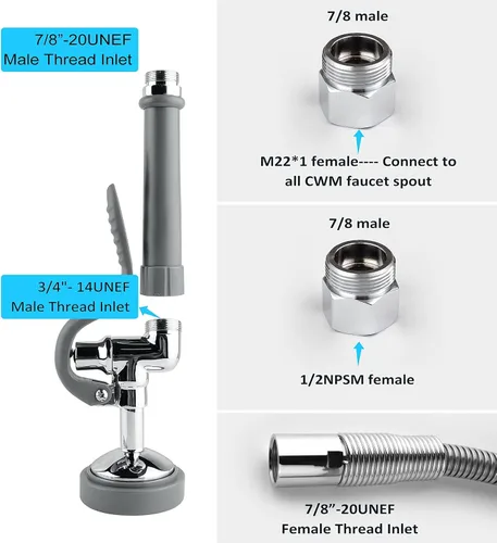 Miniatura 2 de CWM - Pulverizador de fregadero comercial con manguera flexible de acero inoxidable de 45 pulgadas, válvula de pulverización de preenjuague de 1.42