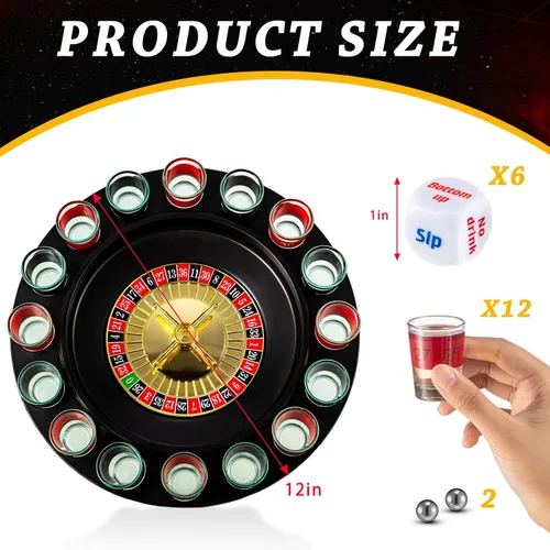 Miniatura 3 de Hiboom Juego de ruleta de vaso de chupito y juego de dados para beber, 16 vasos y 2 bolas para adultos, reuniones familiares, bares, suministros