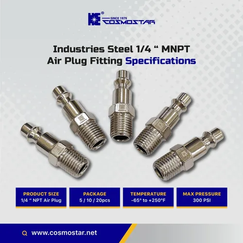 Miniatura 5 de COSMOSTAR Industries - Enchufe de aire MNPT de acero de 1/4 de pulgada, enchufe de 1/4 de pulgada y conector NPT de 1/4 pulgadas, enchufes