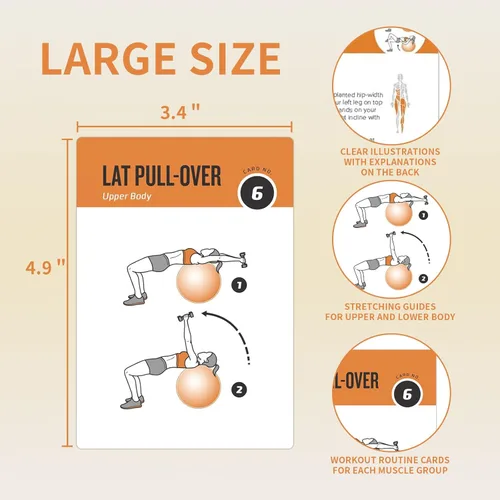 Miniatura 2 de Tarjetas de entrenamiento con balón de estabilidad, mazo de 62 tarjetas de ejercicios Tamaño grande 5" x 3.5" Tarjetas de fitness para mujeres