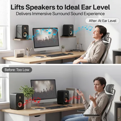 Miniatura 6 de Aiweiwa Par de estantes pequeños para altavoces, 5.3 x 6.7 pulgadas, estantes de montaje en pared ajustables para altavoces de sonido envolvente