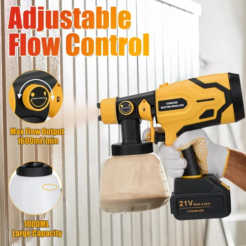 Miniatura 5 de Pulverizador de pintura con batería y carga, 2 baterías de 4.0 mAh 21 V, pulverizador de pintura inalámbrico con recipiente grande de 33.8 fl oz