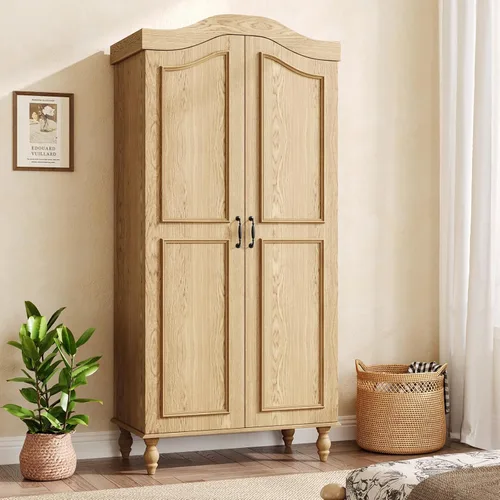Miniatura 12 de Armario Ropero Arqueado con 4 Puertas, Gabinete Ropero de Madera de Gran Capacidad de 71" de Alto con 2 Barras para Colgar y 8 Estantes, Gabinete