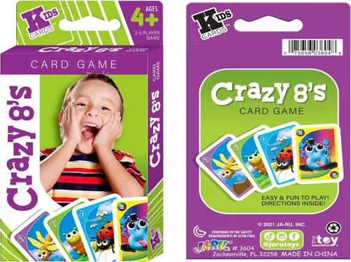 Miniatura 2 de JA-RU Juego de cartas de Crazy 8 (4.7 x 3 pulgadas) clásico juego de cartas Crazy Eights para niños, divertidos juegos de recreo interior para aula