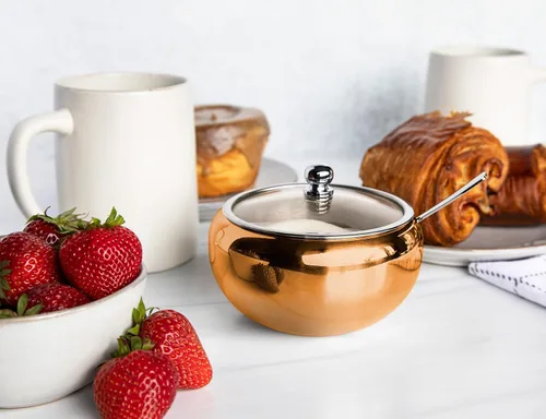 Miniatura 4 de KooK Azucarero, Azucarero con tapa y cuchara, recipiente para azúcar con tapa, para sal, café, capacidad para 2 tazas, apto para lavavajillas, Cobre
