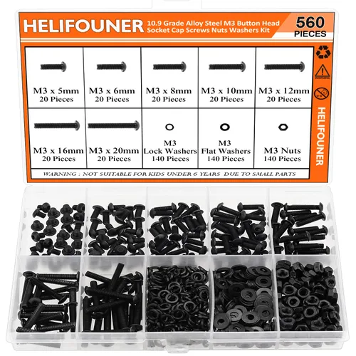 Miniatura 13 de HELIFOUNER 560 piezas M3 x 0.157 in, 0.236 in, 0.315 in, 0.394 in, 0.472 in, 0.630 in, 0.787 in, cabeza hexagonal, tornillos, arandelas, tuercas
