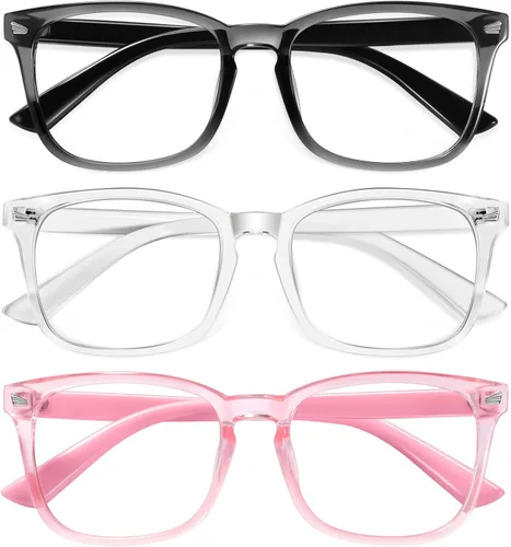 Miniatura 14 de Okany Gafas de luz azul para niños, paquete de 3 gafas de bloqueo de luz azul para niñas y niños, gafas de pantalla de juegos de computadora, Gris
