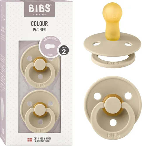 Miniatura 41 de BIBS - Paquete de 2 chupetes Bibs Colour, calmante, libre de bisfenol A, punta redonda, látex de goma natural Noche de vainilla