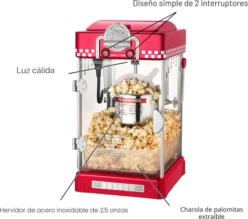Miniatura 3 de Great Northern - Máquina de crispetas 6072 de estilo italiano retro Little Bambino, Bambino, Rojo