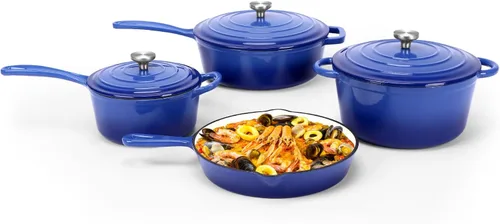 Miniatura 10 de QuliMetal Juego de utensilios de cocina de hierro fundido esmaltado antiadherente, sartén - juego de 7 piezas de ollas y sartenes con tapa, olla