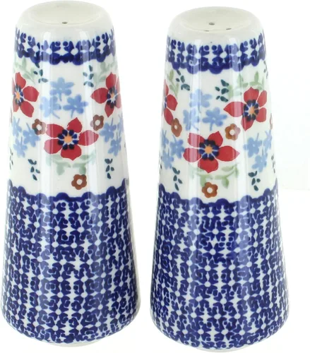 Miniatura 5 de Blue Rose Polish Pottery - Salero y pimentero pequeños con puntos azules - 15 cm de alto - Juego de condimentos de cerámica pintado a mano