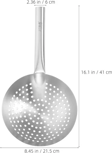 Miniatura 3 de Yardwe Cuchara coladora de acero inoxidable gruesa de 16.14 pulgadas con filtro de malla fina, accesorio de cocina multifuncional para filtrar