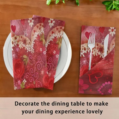 Miniatura 7 de Nander Juego de 6 servilletas de tela de flores de corazones para el día de San Valentín, suaves, cómodas, reutilizables, perfectas para cenas