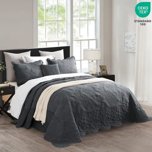 Miniatura 2 de HZ & HY Colcha extragrande King de 138 x 122 pulgadas, extra ancha, juego de ropa de cama acolchado, edredón ligero y delgado, reversible, lujoso, 5