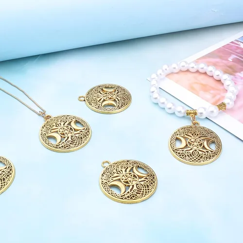 Miniatura 5 de BronaGrand 20pcs Tree of Life Charms with Triple Moon Goddess Pentagram Tibetan Alloy Round Pentacle Pendants Vintage Tree Dangle Charms for DIY