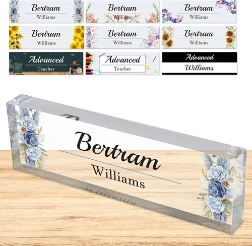 Miniatura 21 de Placa de nombre personalizada para escritorio, placas de nombre personalizadas para hombres y mujeres, diseño de girasol con logotipo de negocios
