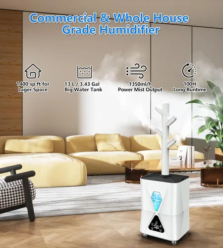 Miniatura 2 de Humidificador para habitación grande, 13 L/3.43 galones 1400 pies cuadrados, humidificadores de niebla fría para dormitorio con salida de Blanco
