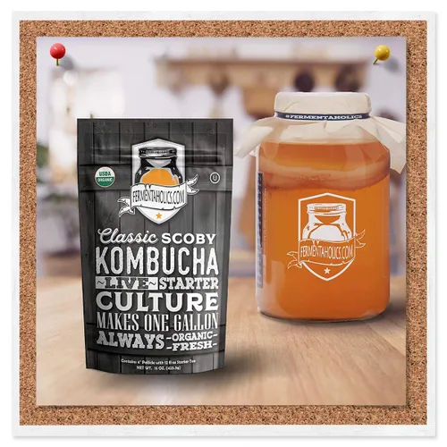 Miniatura 4 de Fermentaholics Kombucha SCOBY ORGÁNICO con doce onzas de té de iniciación – Cultivo de inicio en vivo – hace un lote de un galón – 1.5 tazas de té