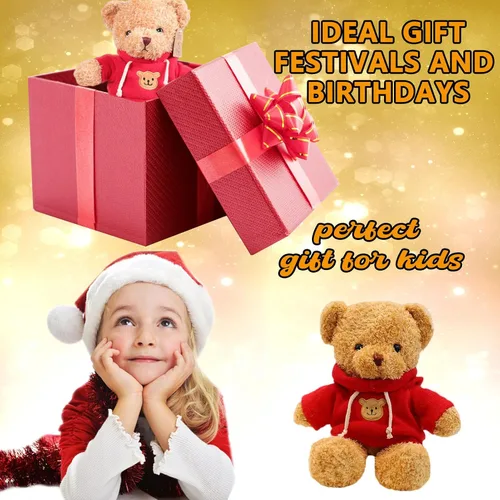 Miniatura 2 de Oso de peluche de 11.8 pulgadas, lindo oso de peluche con capucha para niños, rojo
