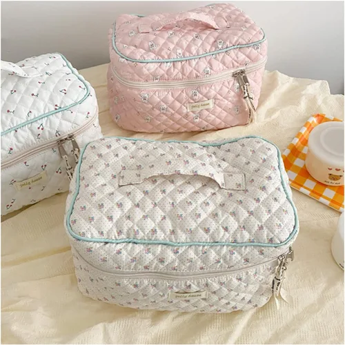 Miniatura 6 de Bolsa de maquillaje de algodón Bolsa de lavado Bolsa de almacenamiento de gran capacidad Cosméticos Mujeres Organizador de viaje Bolsas de Beige