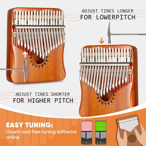 Miniatura 4 de AARVI Kalimba - Piano de pulgar portátil de 17 teclas Mbira con martillo de afinación e instrucciones de estudio, instrumento musical, regalo
