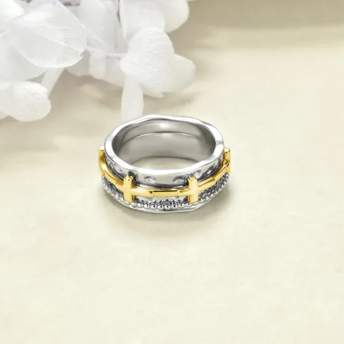 Miniatura 16 de VONALA Anillos giratorios de plata esterlina 925 con diseño de filigrana y girasol, cruz, piedra lunar, ágata musgo, anillos giratorios