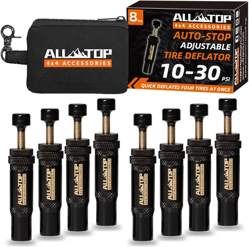 Miniatura 8 de ALL-TOP Kit de Válvula Deflactora de Neumáticos con Parada Automática Ajustable (10-30 PSI) 4 Piezas Herramienta Atornillable para Desinflar
