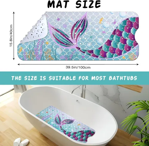Miniatura 2 de Tapete de baño de sirena antideslizante, bonito tapete de baño de goma para bañera, tapete de baño para niños y niñas pequeñas, tapete de ducha