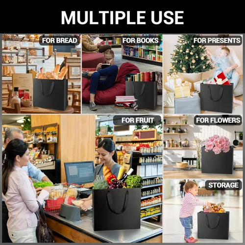 Miniatura 4 de EUSOAR Bolsas grandes de papel de regalo a granel, paquete de 25 bolsas de papel negras resistentes de 12.5 x 4.5 x 11 pulgadas con asas, para Negro