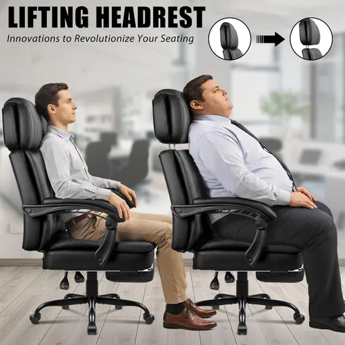 Miniatura 4 de LEMBERI Silla de oficina ejecutiva de 400 libras con reposapiés, silla de escritorio ergonómica resistente grande y alta con reposacabezas Negro