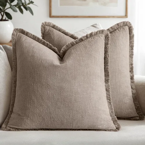 Miniatura 22 de MIULEE Juego de 2 fundas de almohada decorativas de lino neutro con flecos, fundas de cojín de estilo bohemio con borlas para sofá, cama, sala