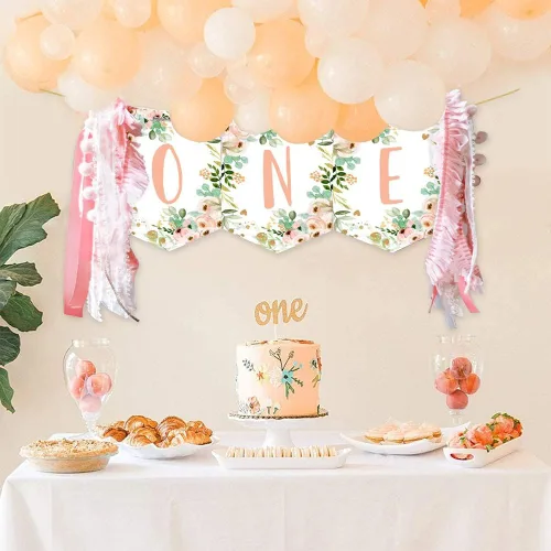 Miniatura 4 de Decoraciones de cumpleaños para bebé 1er cumpleaños para silla alta, cartel de jardín temático para fiestas, accesorios para fotos