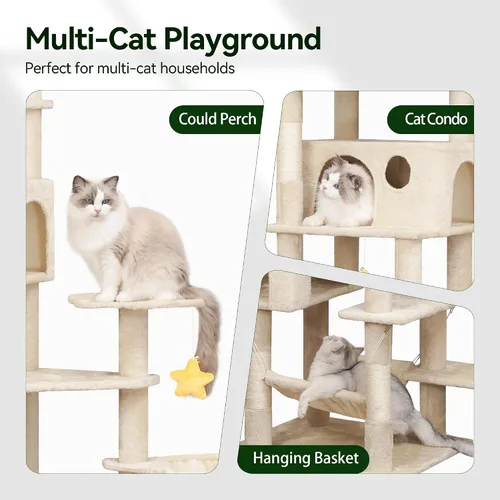 Miniatura 5 de Meecal Árbol de gato resistente de 79 pulgadas para gatos de interior y adulto, torre gigante alta para gatos con poste rascador, perchas grandes